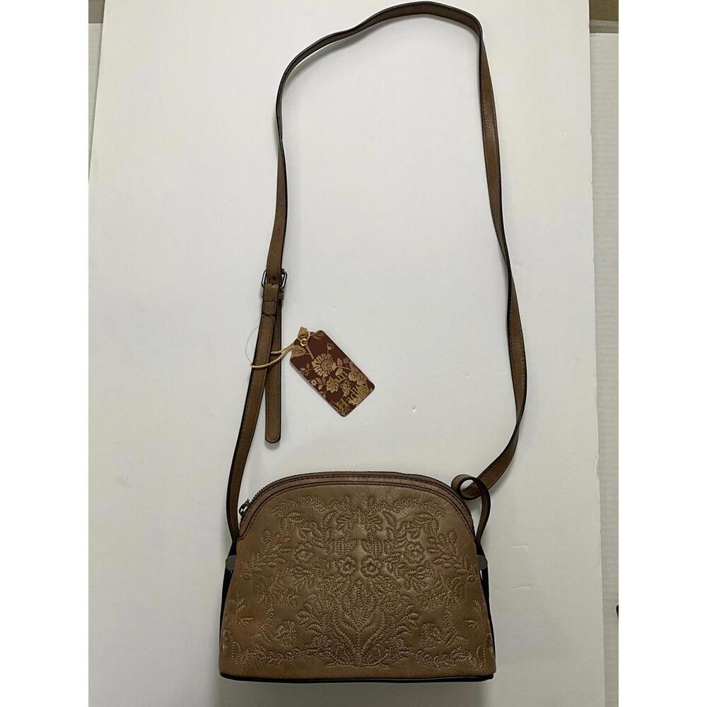 Brown Embossed Crossbody Bag with Adjustable Strap